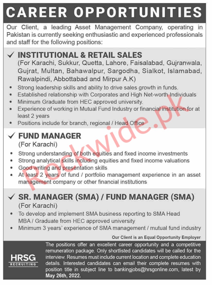 Latest Job Vacancies at a Leading Asset Management Company In Karachi